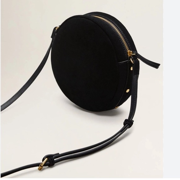 Mango round Suede leather crossbody bag dark academia - Picture 5 of 9